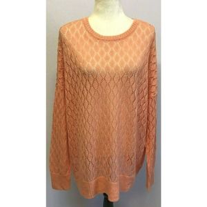 Tommy Bahama XL Linen Blend Open Knit Sweater Coral Peach Women